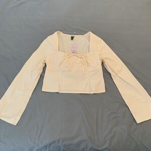 Wild Fable Top Womens Large Light‎ Pink Long Sleeve Square Neck Bow Blouse New